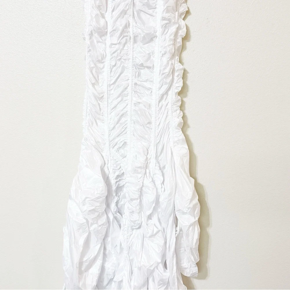 NWT Norma Kamali Parachute Gathered White Fishtail Maxi Train Skirt size large